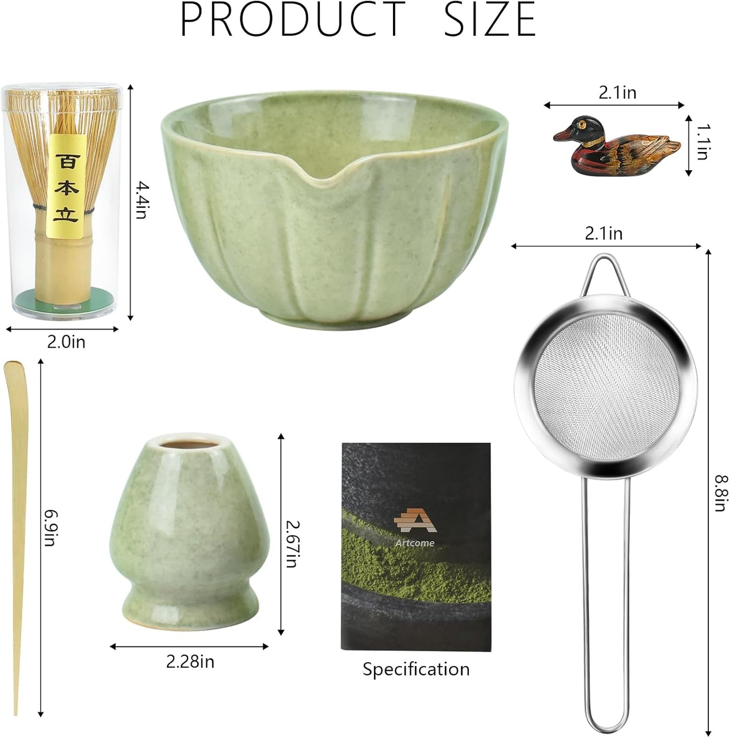 Artcome Japanese Matcha Tea Set, Matcha Bowl with Pouring Spout, Matcha Whisk, T