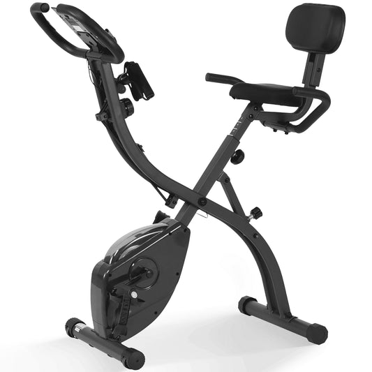 3 in 1 Exercise Bike Quiet Folding Magnetic Stationary Exercise Bikes with Arm Resistance Bands Home Workout Use